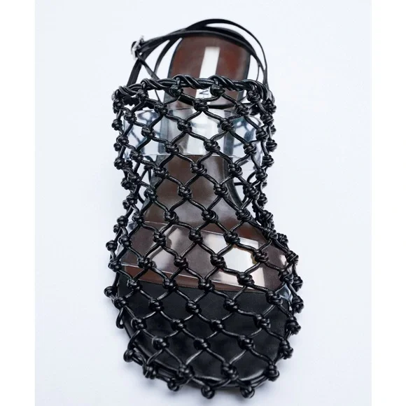Zara Set - Black Knotted Mesh Heels & Mini Bag - Picture 4 of 12